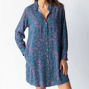 Natural Life Teal and Pink Floral Shirt